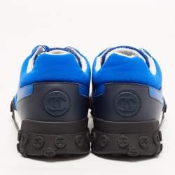 Pre Owned Chanel Blue/White Mesh and Leather CC Low Top Sneakers Size 37.5