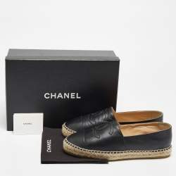 Chanel Black Leather CC Espadrille Flats Size 41