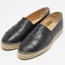Chanel Black Leather CC Espadrille Flats Size 41