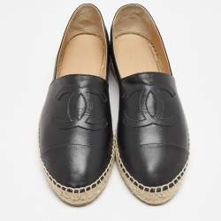 Chanel Black Leather CC Espadrille Flats Size 41