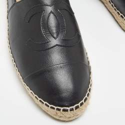 Chanel Black Leather CC Espadrille Flats Size 41