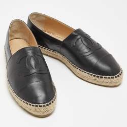 Chanel Black Leather CC Espadrille Flats Size 41