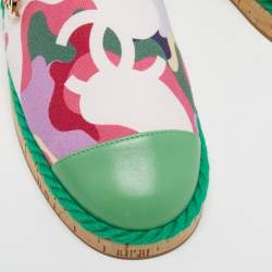 Pre Owned Chanel Multicolor Printed Canvas and Leather CC Chain Link Slingback Flats Size 39