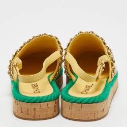 Pre Owned Chanel Multicolor Printed Canvas and Leather CC Chain Link Slingback Flats Size 39