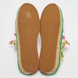 Pre Owned Chanel Multicolor Printed Canvas and Leather CC Chain Link Slingback Flats Size 39