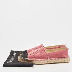 Pre Owned Chanel Pink/Black Canvas CC Cap Toe  Espadrille Flats Size 41