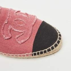 Pre Owned Chanel Pink/Black Canvas CC Cap Toe  Espadrille Flats Size 41