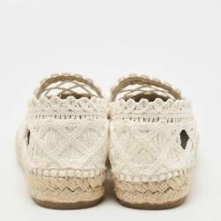 Chanel White/Black Canvas and Raffia Interlocking CC Logo Espadrilles Size 40