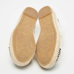 Chanel White/Black Canvas and Raffia Interlocking CC Logo Espadrilles Size 40