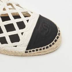 Chanel White/Black Canvas and Raffia Interlocking CC Logo Espadrilles Size 40