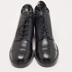 Chanel Black Black Leather Ankle Boots Size 38