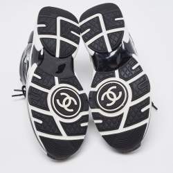 Pre Owned Chanel Black Patent Leather and PVC CC Low Top Sneakers Size 37.5