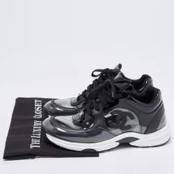 Pre Owned Chanel Black Patent Leather and PVC CC Low Top Sneakers Size 37.5