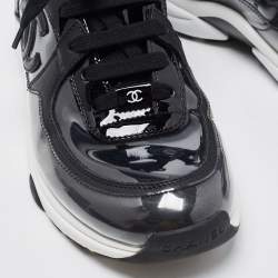Pre Owned Chanel Black Patent Leather and PVC CC Low Top Sneakers Size 37.5
