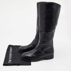 Chanel Black Leather CC Embossed Calf Boots Size 39