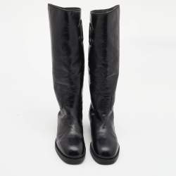 Chanel Black Leather CC Embossed Calf Boots Size 39