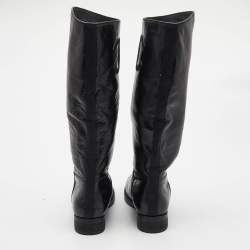 Chanel Black Leather CC Embossed Calf Boots Size 39