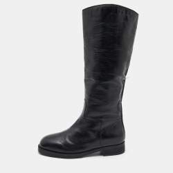 Chanel Black Leather CC Embossed Calf Boots Size 39
