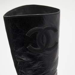 Chanel Black Leather CC Embossed Calf Boots Size 39