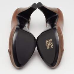 Pre Owned Chanel Brown Leather and Patent Cap Toe CC Platform Pumps Size 37