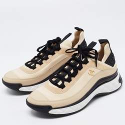 مملوكة مسبقًا Chanel Beige Satin and Suede Calfskin Mixed Fibers CC Sneakers Size 39.5