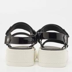 Pre Owned Chanel Black Patent Leather CC Velcro Strap Sandals Size 36