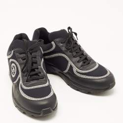 Pre Owned Chanel Black Leather and Fabric CC Low Top Sneakers Size 40