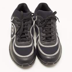 Pre Owned Chanel Black Leather and Fabric CC Low Top Sneakers Size 40