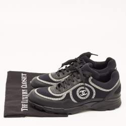 Pre Owned Chanel Black Leather and Fabric CC Low Top Sneakers Size 40