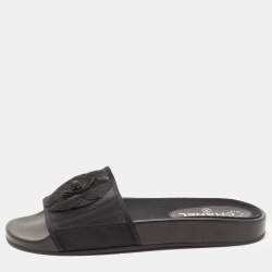 Chanel Black Mesh Camellia Slide Flat Sandals Size 40