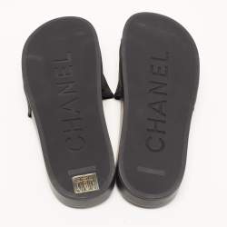 Chanel Black Mesh Camellia Slide Flat Sandals Size 40