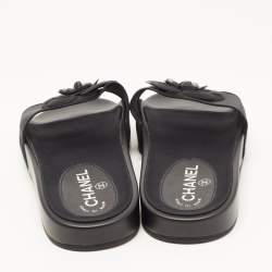 Chanel Black Mesh Camellia Slide Flat Sandals Size 40