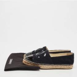 Pre Owned Chanel Black Fabric and Patent CC Cap Toe  Espadrille Flats Size 41
