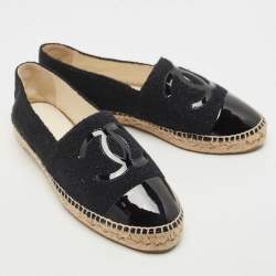 Pre Owned Chanel Black Fabric and Patent CC Cap Toe  Espadrille Flats Size 41