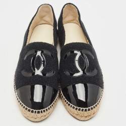 Pre Owned Chanel Black Fabric and Patent CC Cap Toe  Espadrille Flats Size 41