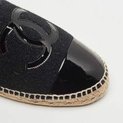 Pre Owned Chanel Black Fabric and Patent CC Cap Toe  Espadrille Flats Size 41