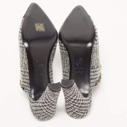Chanel Grey/Black Wool and Canvas CC Chain Link Mules Size 38.5