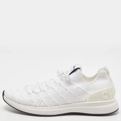 Pre Owned Chanel White Knit Fabric Lace Up Sneakers Size 42