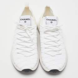 Pre Owned Chanel White Knit Fabric Lace Up Sneakers Size 42