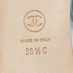 Pre Owned Chanel Pale Green Leather Crystal/Pearl Embellished CC Logo Flat Slides Size 38.5