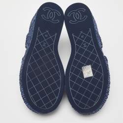Chanel Blue Tweed Criss Cross CC Platform Sandals Size 38