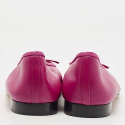 Pre Owned Chanel Pink/Black Leather CC Bow Ballet Flats Size 38.5