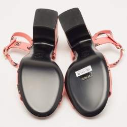 Chanel Pink/Black CC Print Leather Ankle Strap Sandals Size 38.5