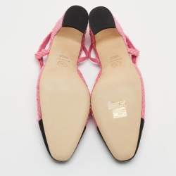 Pre Owned Chanel Pink/Black Tweed and Canvas CC Slingback Pumps Size 38.5