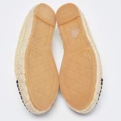 Pre Owned Chanel Gold/Black Glitter Fabric CC Espadrille Flats Size 38