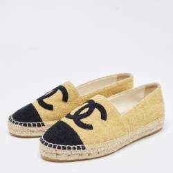 Pre Owned Chanel Gold/Black Glitter Fabric CC Espadrille Flats Size 38