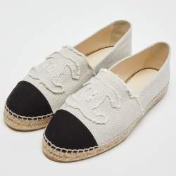 Chanel Off White/Black Canvas CC Cap Toe Espadrille Flats Size 42