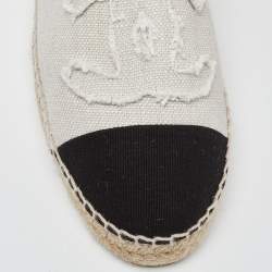 Chanel Off White/Black Canvas CC Cap Toe Espadrille Flats Size 42