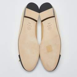 Pre Owned Chanel Metallic Gold/Black Leather CC Bow Cap Toe Ballet Flats Size 41.5