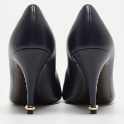 Pre Owned Chanel Navy Blue Leather Camelia Applique Pumps Size 39